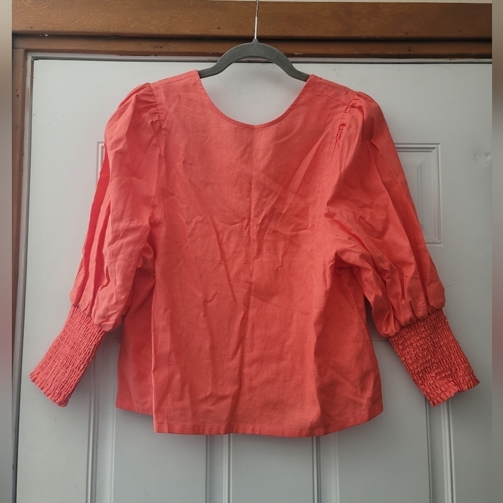 Stella & Dot, Double‎ Take Puff Sleeve Top , Coral, Size Large - Picture 5 of 6